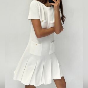 Zara White Pleated Dress - Like New